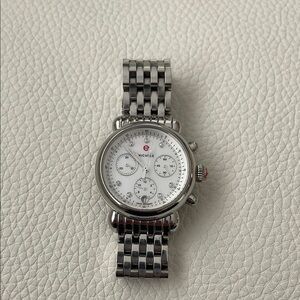 Michele Silver and White Chronograph Watch